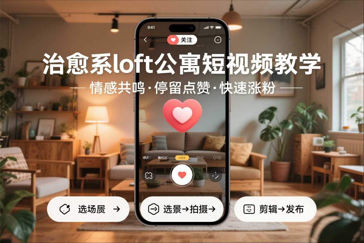 治愈系loft公寓短视频制作教学，情感共鸣引停留点赞关注，快速起号涨粉-heijinzy