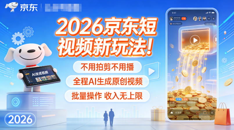 2026京东短视频新玩法！不用拍剪不用播，全程AI生成原创视频，批量操作收入无上限-heijinzy