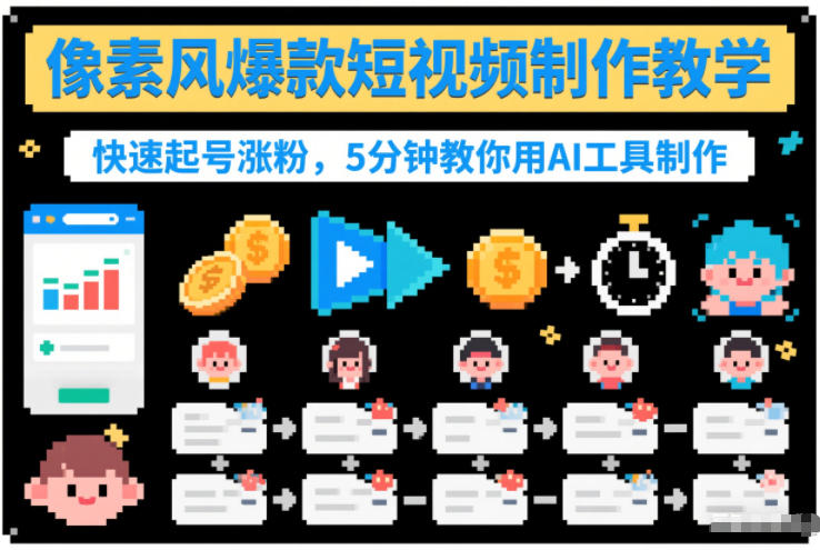 像素风爆款短视频制作教学，快速起号涨粉，5分钟教你用AI工具制作-heijinzy