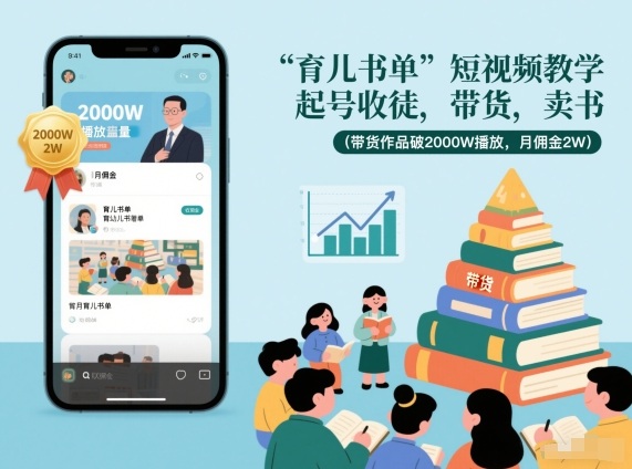 育儿书单短视频教学，起号收徒，带货，卖书(带货作品破2000W播放，月佣金2W)-heijinzy