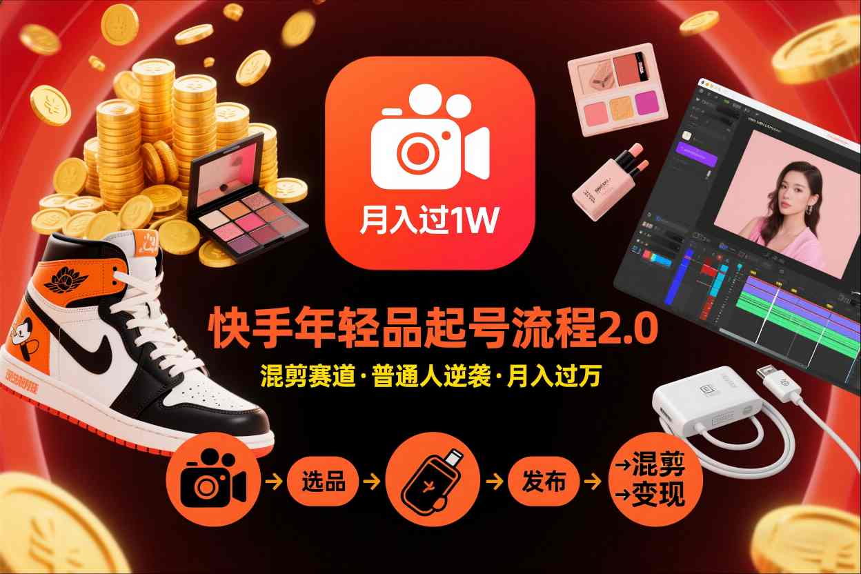 快手短视频带货年轻品起号流程2.0，快手年轻品混剪赛道，普通人也能月入过1W-heijinzy