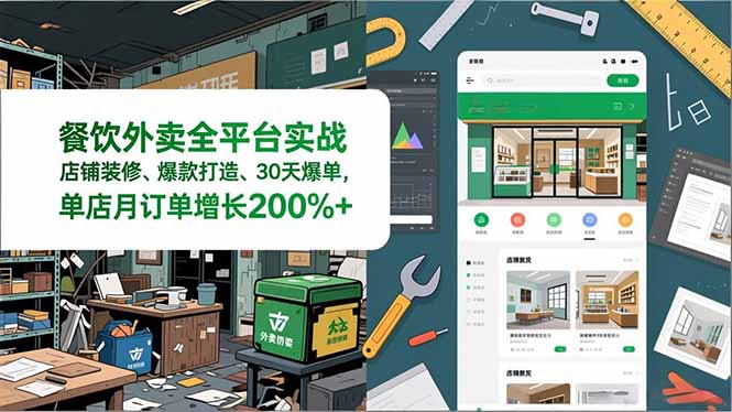 餐饮外卖全平台实战，店铺装修、爆款打造、30天爆单，手把手教学，单店月订单增长200%+-heijinzy