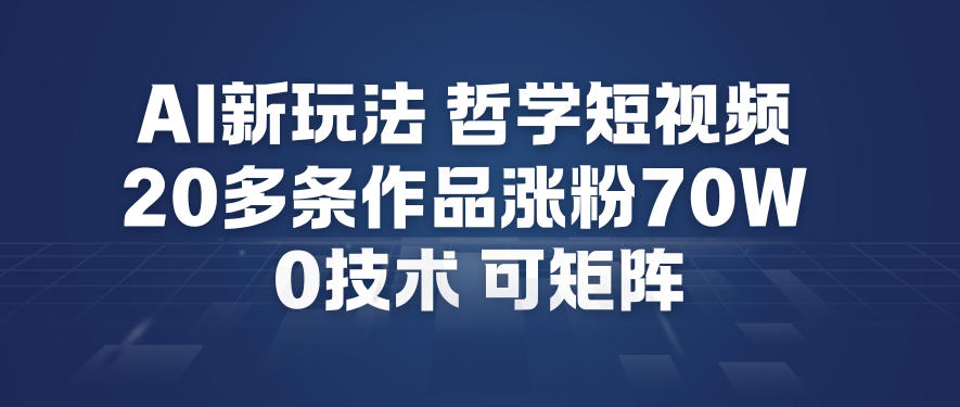 AI新玩法哲学短视频制作教学，20多条作品涨粉70W，0成本赛道，可矩阵-heijinzy