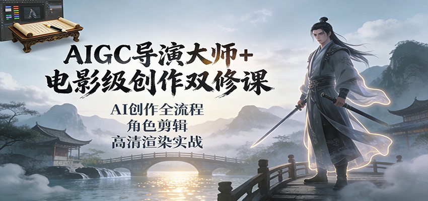 AIGC导演大师+电影级创作双修课：AI创作全流程、角色剪辑、高清渲染实战-heijinzy