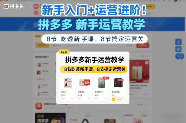 新手入门+运营进阶！拼多多新手运营教学，8节吃透新手课，8节搞定运营关-heijinzy