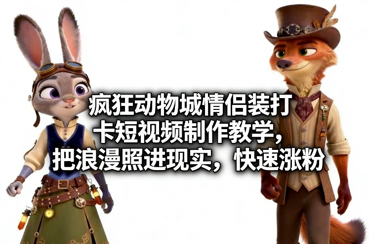 疯狂动物城情侣装打卡短视频制作教学，把浪漫照进现实，快速涨粉-heijinzy
