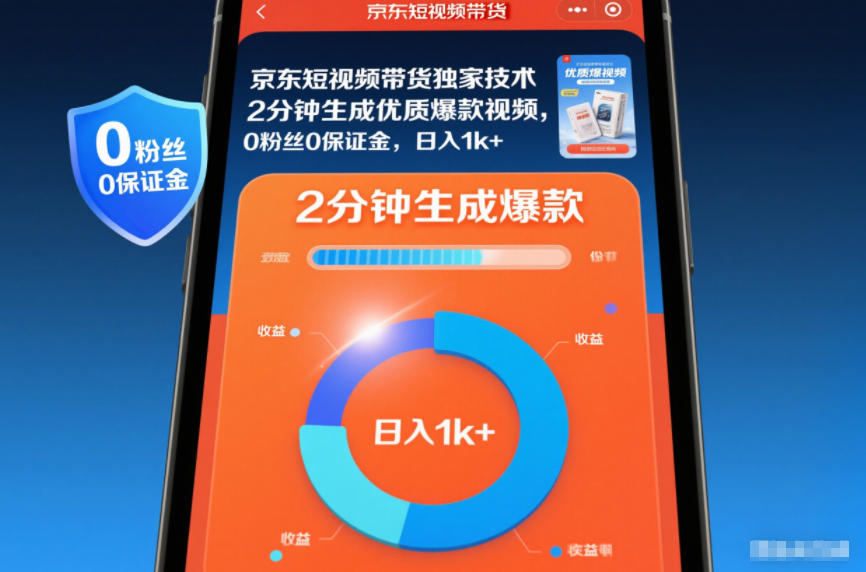 京东短视频带货独家技术，2分钟生成一条优质爆款视频，0粉丝0保证金，日入1k+【揭秘】-heijinzy