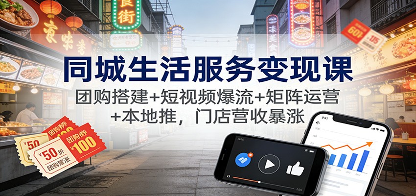 同城生活服务变现课：团购搭建+短视频爆流+矩阵运营+本地推，门店营收暴涨-heijinzy