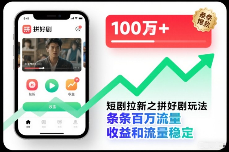 短剧拉新之拼好剧玩法，条条百万流量，收益和流量稳定-heijinzy