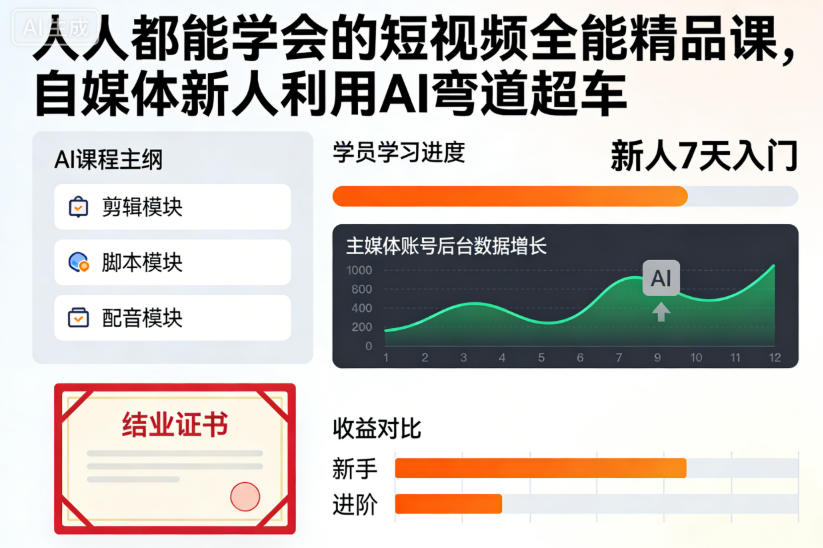 人人都能学会的短视频全能精品课，自媒体新人利用AI弯道超车-heijinzy