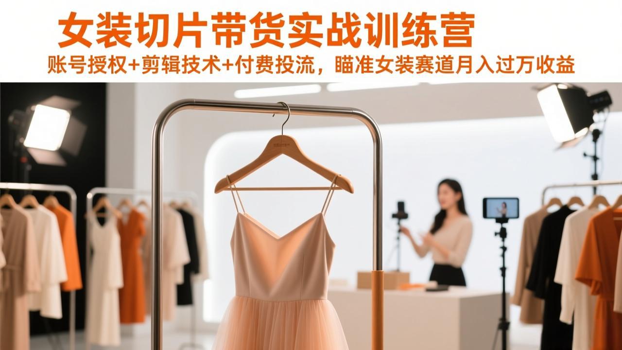 女装切片带货实战训练营，账号授权+剪辑技术+付费投流，瞄准女装赛道月入过万收益-heijinzy