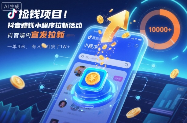 捡钱项目！抖音賺钱小程序拉新活动，抖音端内宣发拉新，一单3米，有人半个月搞了1W+-heijinzy