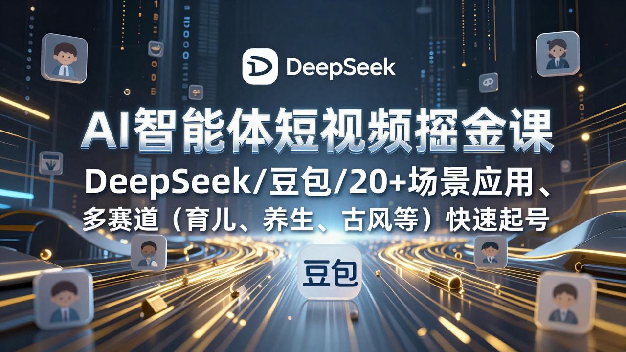 AI智能体短视频掘金课，DeepSeek/豆包/20+场景应用、多赛道(育儿、养生、古风等-heijinzy