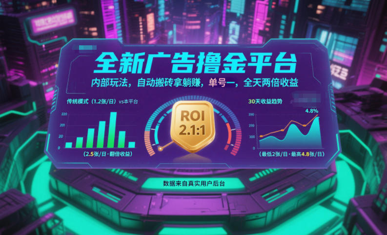 全新广告撸金平台，内部玩法，自动搬砖拿躺賺，单号一天保底2张+，全天两倍收益【揭秘】-heijinzy