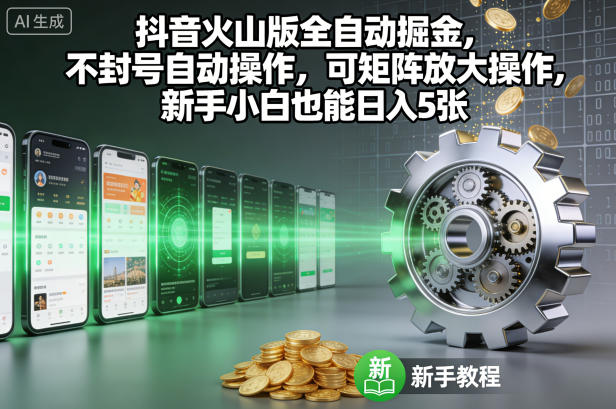 抖音火山版全自动掘金，不封号自动操作，可矩阵放大操作，新手小白也能日入5张【揭秘】-heijinzy