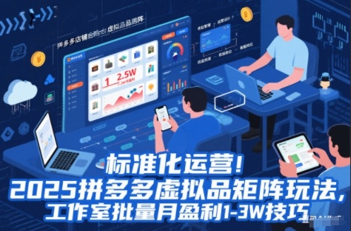 标准化运营！2025拼多多虚拟品矩阵玩法，工作室批量月盈利1-3W技巧【揭秘】-heijinzy