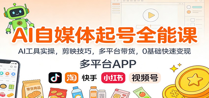 AI自媒体起号全能课：AI工具实操，剪映技巧，多平台带货，0基础快速变现-heijinzy