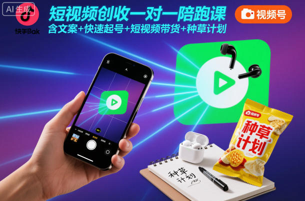 短视频创收一对一陪跑课，含文案+快速起号+短视频带货+种草计划-heijinzy