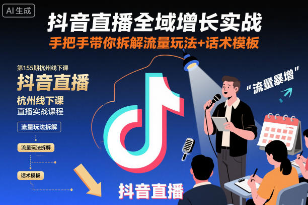 抖音直播全域增长实战第155期杭州线下课，手把手带你拆解流量玩法+话术模板-heijinzy