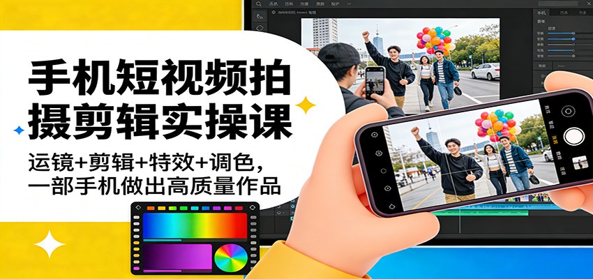 手机短视频拍摄剪辑实操课：运镜+剪辑+特效+调色，一部手机做出高质量作品-heijinzy