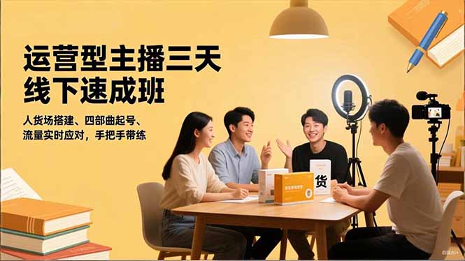 运营型主播三天线下班，人货场搭建,四部曲起号,流量实时应对，手把手带练-heijinzy