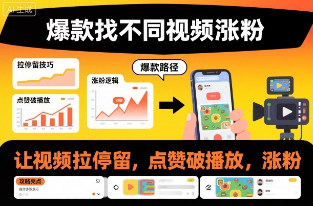 爆款找不同视频涨粉，让视频拉停留，实现点赞，破播放，涨粉-heijinzy