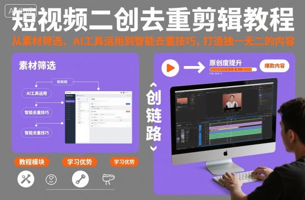 短视频二创去重剪辑教程，从素材筛选、AI工具运用到智能去重技巧，打造独一无二的内容-heijinzy