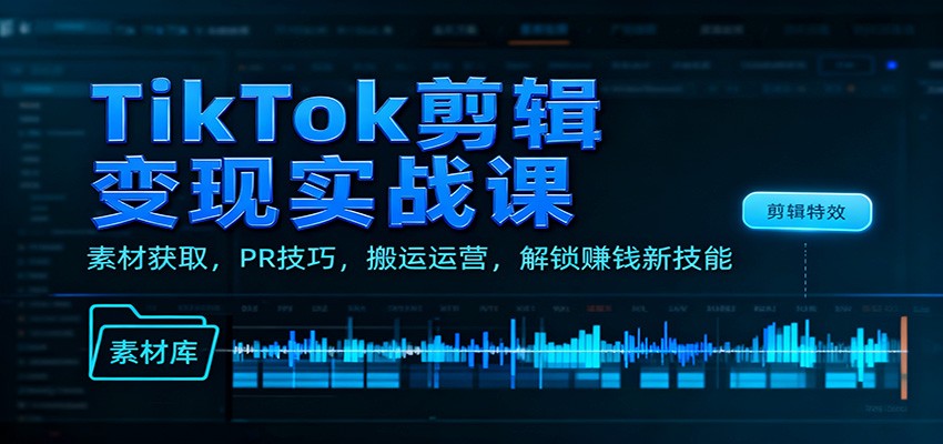 TikTok剪辑变现实战课：素材获取，PR技巧，搬运运营，解锁赚钱新技能-heijinzy