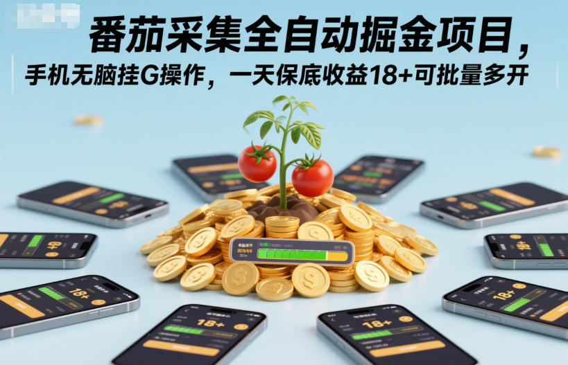 番茄采集全自动掘金项目，手机无脑挂G操作，一天保底收益18+可批量多开【揭秘】-heijinzy