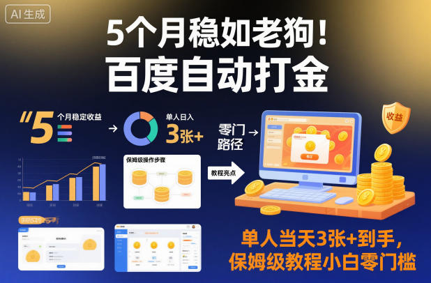 5个月稳如老狗！百度自动打金，单人当天3张+到手，保姆级教程小白零门槛【揭秘】-heijinzy