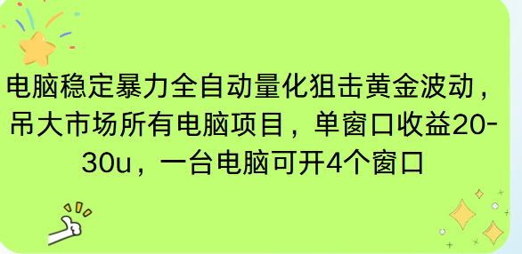 电脑EA策略挂机项目单窗口收益20-30u，单电脑可挂5-10个窗口收益稳健4位数-heijinzy