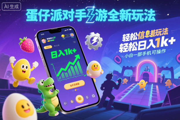 蛋仔派对手游全新玩法，轻松日入1k+，风口信息差玩法，当天见收益，小白一部手机可操作-heijinzy