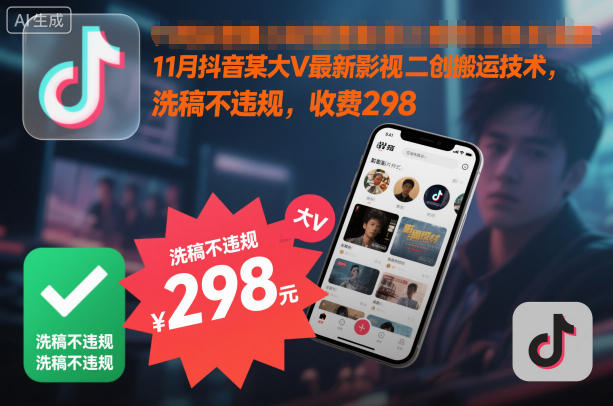 11月抖音某大V最新影视二创搬运技术，洗稿不违规，收费298-heijinzy