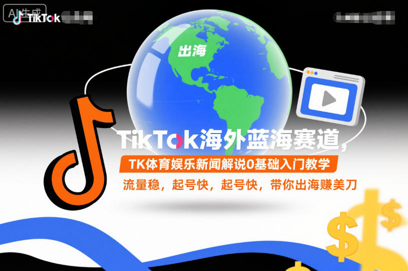 TikTok海外蓝海赛道，TK体育娱乐新闻解说0基础入门教学，流量稳，起号快，带你出海賺美刀-heijinzy