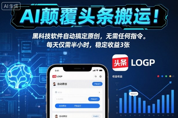 AI颠覆头条搬运！黑科技软件自动搞定原创，无需任何指令。每天仅需半小时，稳定收益3张【揭秘】-heijinzy