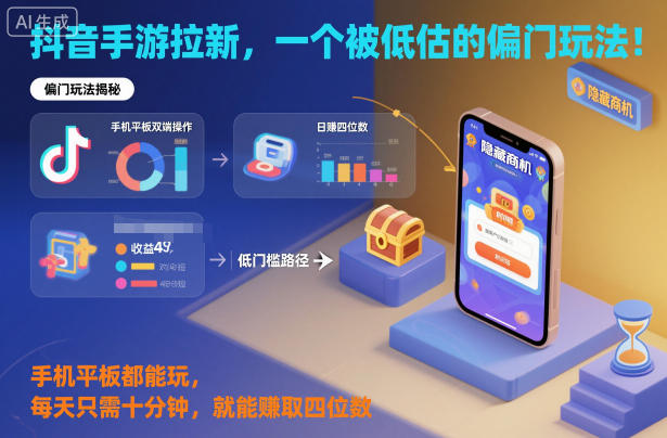 抖音手游拉新，一个被低估的偏门玩法！手机平板都能玩，每天只需十分钟，就能賺取四位数【揭秘】-heijinzy