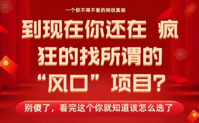马上26年了，你还在找所谓的风口项目？别傻了，看完这个你全都懂了！【揭秘】-heijinzy