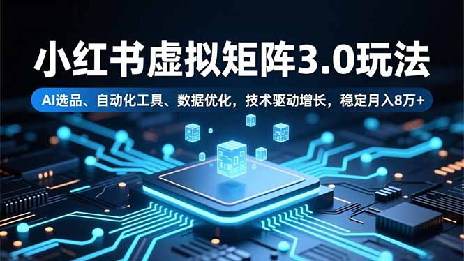 小红书虚拟矩阵3.0玩法，AI选品、自动化工具、数据优化，技术驱动增长，稳定月入8万+-heijinzy