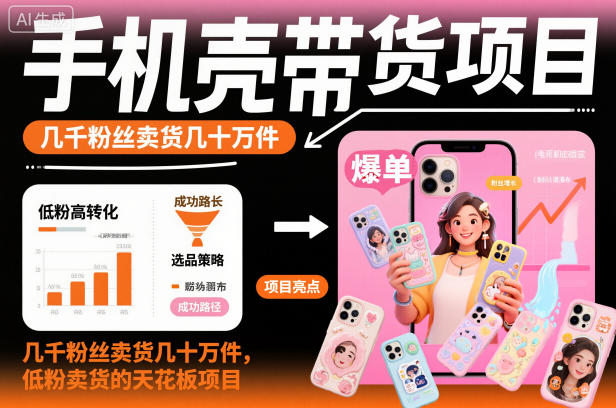 手机壳带货项目，几千粉丝卖货几十万件，短视频低粉卖货的天花板项目-heijinzy