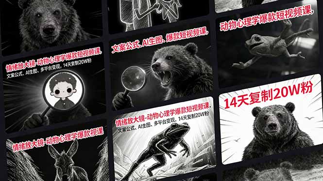 情绪放大镜-动物心理学爆款短视频课，文案公式、AI生图、多平台变现，14天复制20W粉-heijinzy
