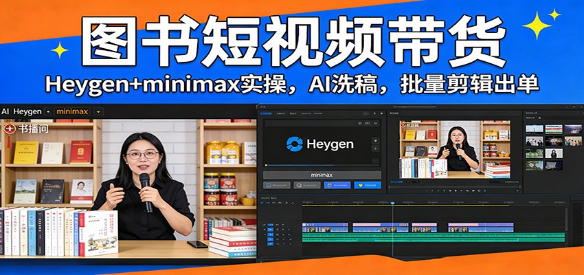 图书短视频带货：Heygen+minimax实操，AI洗稿 ，批量剪辑出单-heijinzy