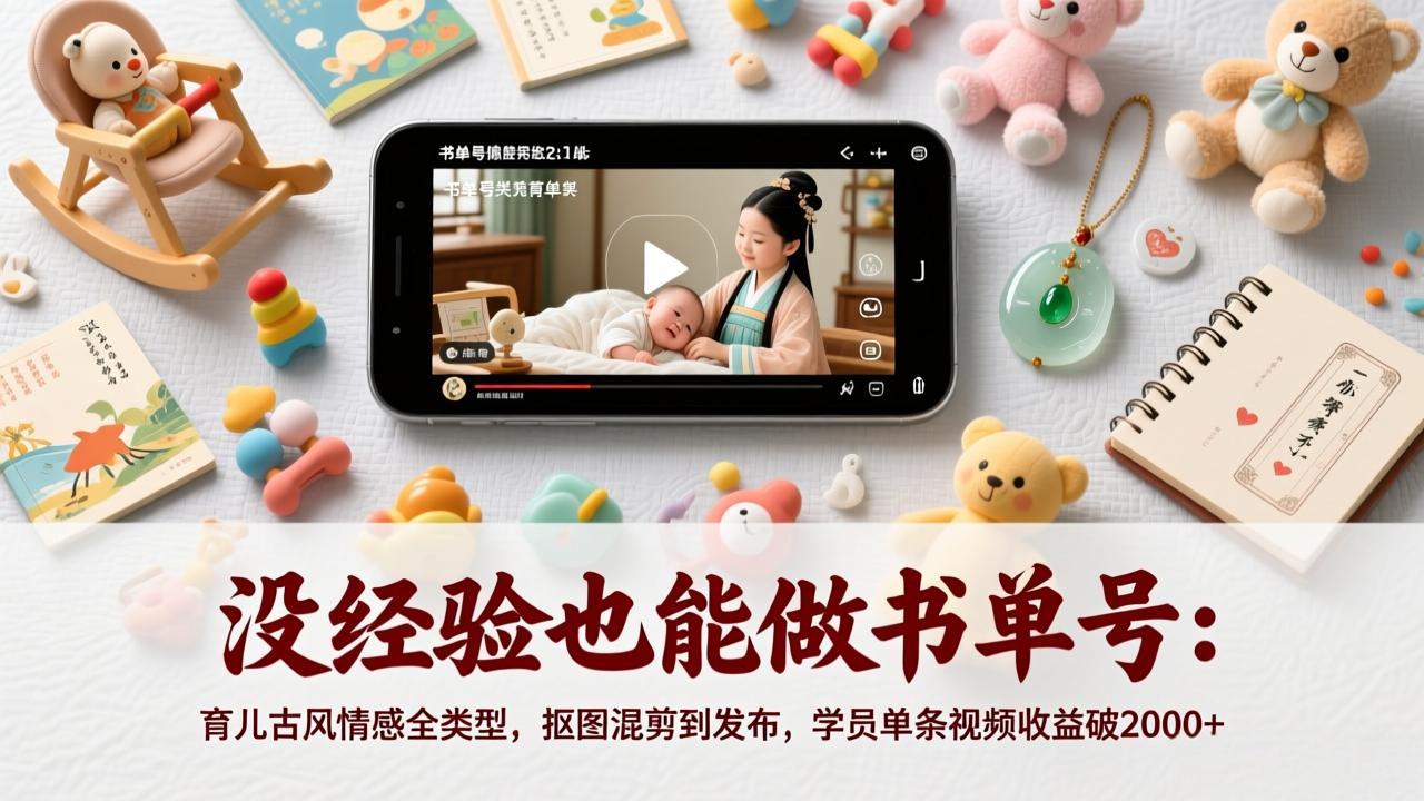 没经验也能做书单号：育儿古风情感全类型，抠图混剪到发布，学员单条视频收益破2000+-heijinzy