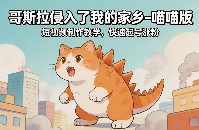 哥斯拉侵入了我的家乡–喵喵版短视频制作教学，快速起号涨粉-heijinzy