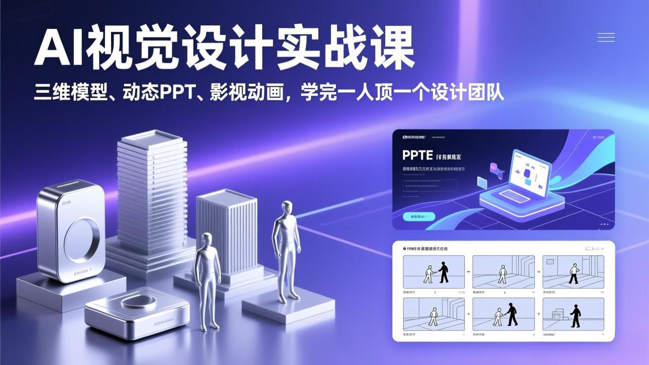 AI视觉设计实战课，三维模型、动态PPT、影视动画，学完一人顶一个设计团队-heijinzy