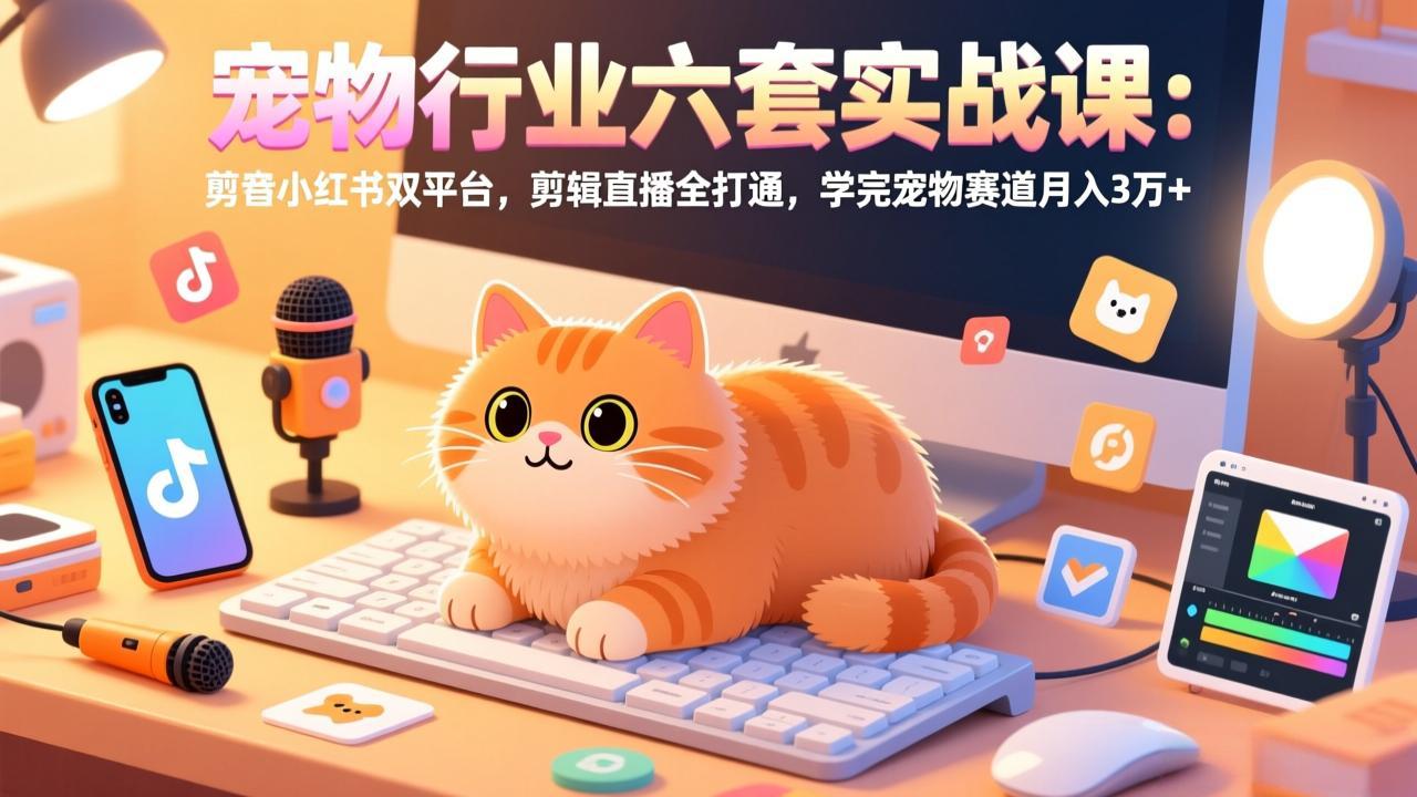 宠物行业六套实战课：抖音小红书双平台，剪辑直播全打通，学完宠物赛道月入3万+-heijinzy
