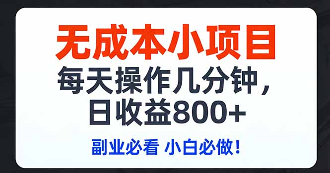 无成本小项目,每天操作几分钟,日收益800+ 副业必看 小白必做！-heijinzy
