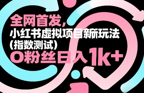 全网首发，小红书虚拟项目新玩法(指数测试)，0粉丝日入1k+，整个玩法完整拆解！-heijinzy