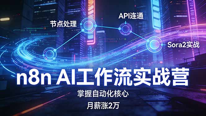 n8n AI工作流实战营，节点处理+API连通+Sora2实战，掌握自动化核心月薪涨2万-heijinzy