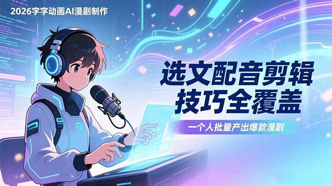 2026字字动画AI漫剧制作-1期，选文配音剪辑技巧全覆盖，一个人就能批量产出爆款漫剧-heijinzy