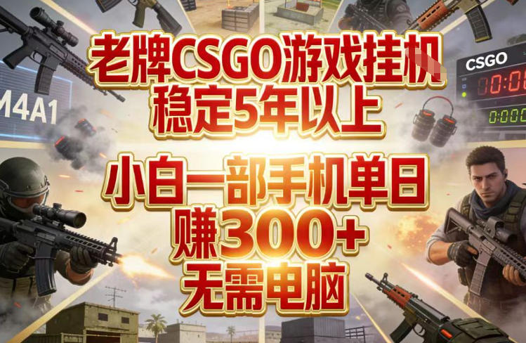 老牌CSGO游戏挂G，稳定5年以上，小白一部手机单日賺3张+，无需电脑【揭秘】-heijinzy